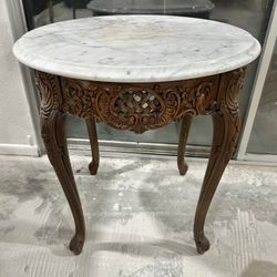 LOT Vintage Wood Round Marble Top Coffee Table & Side Table