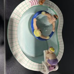 Vintage Lotus-Swim Pool & Hot Tub Chip “Take A Dip” Serving Ceramic Bowl Set