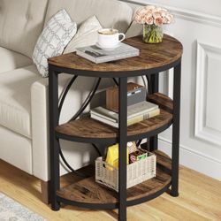 Tribesigns Half Round End Table for Living Room, 3-Tier Half Circle Side Table with Metal Frame, Industrial Half Moon Table, Half Coffee Accent Table 