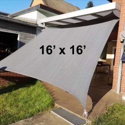$40 (New) Square 16x16 ft sun shade sail outdoor canopy top cover 185gsm 95% uv block w/ ropes