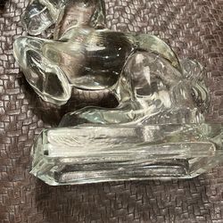 Vintage 1940's LE Smith Clear Glass Rearing Horse Bookend