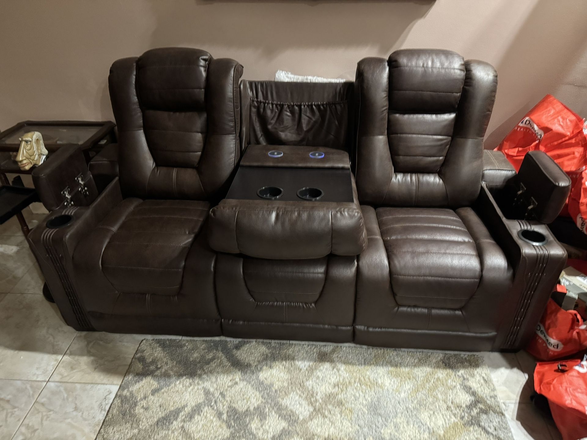 Theatre Style Reclining Couch With iPhone Chargers Never Used 