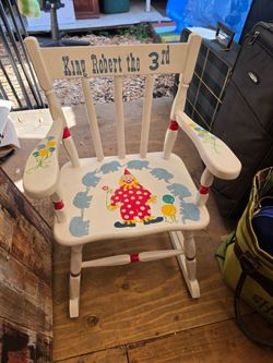 Vintage Hand-Painted Children's Wooden Rocking Chair – Solid Wood
