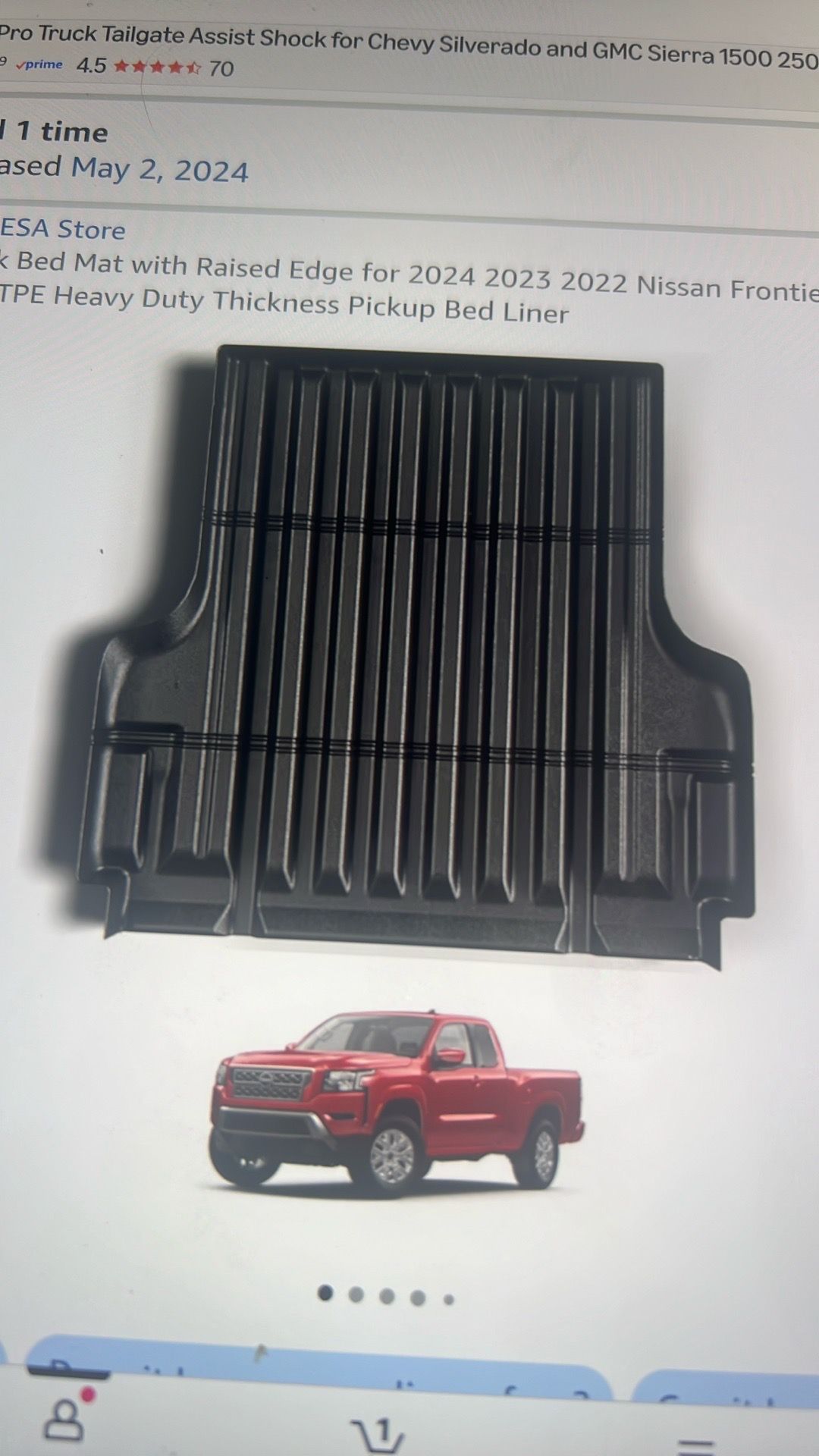 New truck bed mat would raised edge for 2022 to 2025 Nissan frontier all weather 5 foot TPE heavy duty thickness pick up deadline New truck bed mat wo