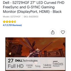 Dell 27” inch Curved 144hz Monitos
