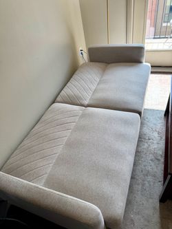 Mid-Century Modern Light Gray Futon Sofa Bed – Like New ($339 New)