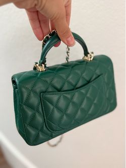 Quilted green handbag with chain / small leather purse