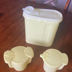 Tupperware Vintage Lemon Yellow Sugar, Creamer and Juice Pitchers.