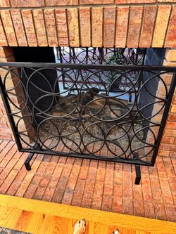 Iron Fireplace Screen Black Sturdy