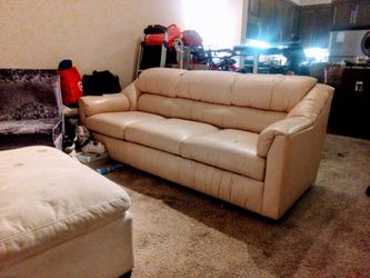 Rough estimate of 3 ft tall and 6 and 1/2 long Creamy color leather