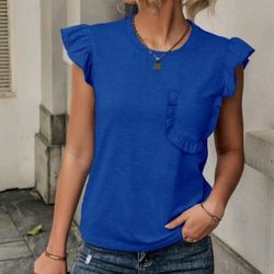 Ruffle Trim Pocket Patched Tee