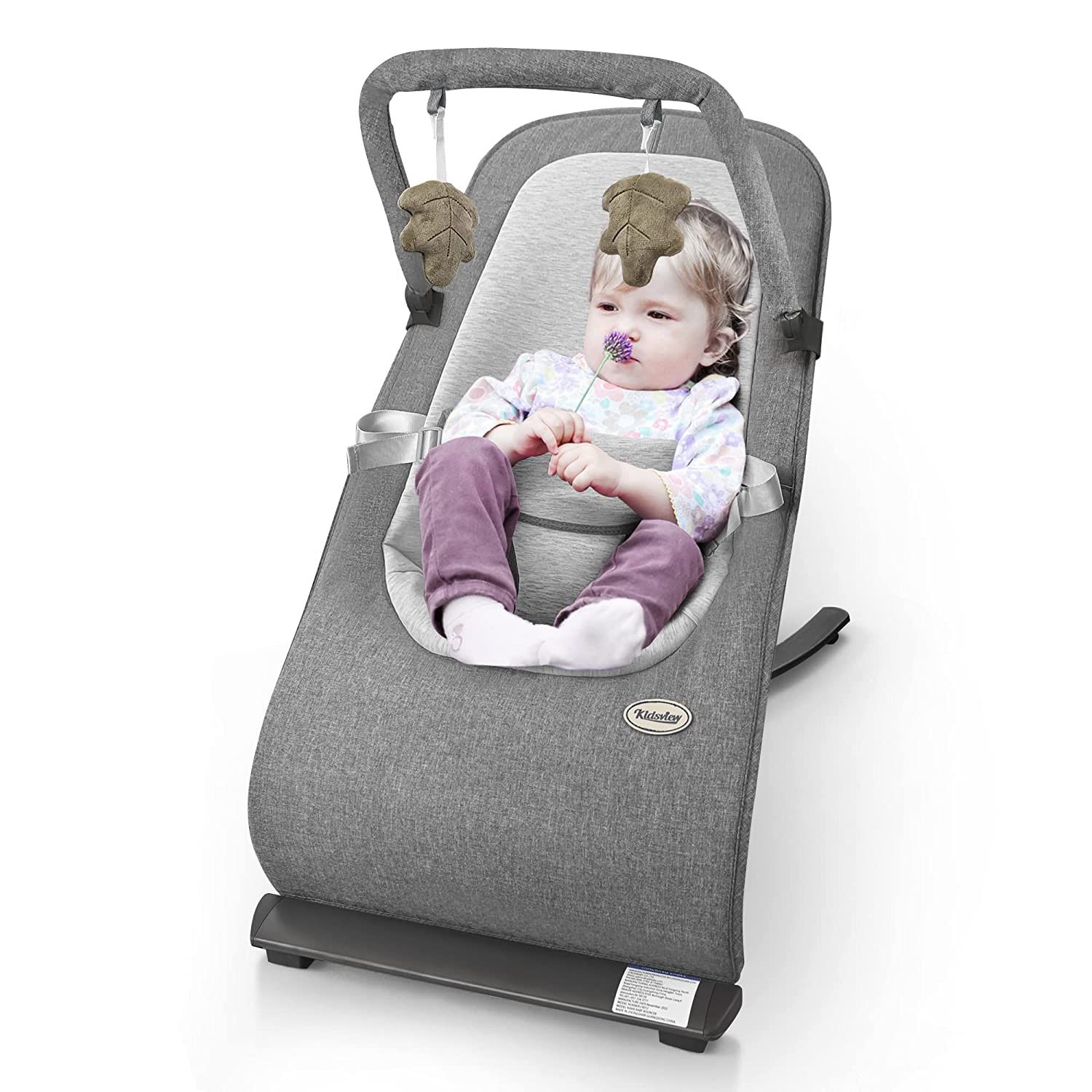 Baby Bouncer, Portable Bouncer Portable Rocker Chair for Babies, Baby Swing 3-Point Harness for Newborn Babies (Dark Grey)