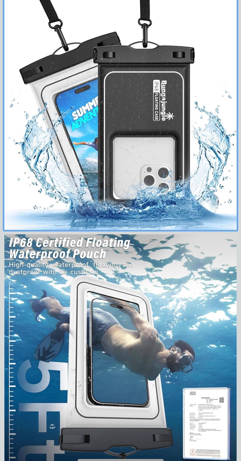 Waterproof Phone Pouch - 2 Pack IP68 Floating Waterproof Phone Case, Dry Bag Beach Cruise Essentials 2025 with Adjustable Lanyard for iPhone 16 Pro Ma