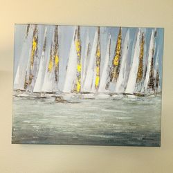 Modern Abstract Sailboat Canvas Art – 20” x 16