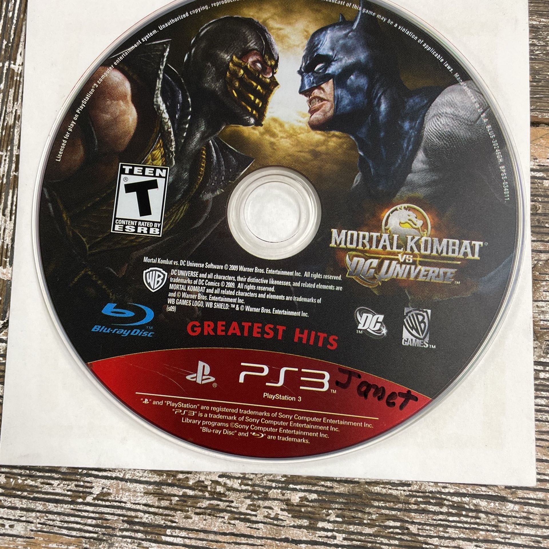 Sony pS3 Mortal Kombat VS DC Universe $12