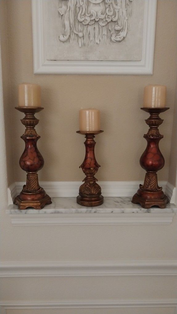 Three Beautiful Candle Holders and Candles