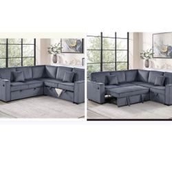 $550.  Sectional Pull Out Bed With Storage USB Cup Holder Available,I Ivory,Dark Gray,Corduroy