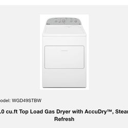 🍀 WHIRLPOOL 7ft³ Gas Dryer w/ AccuDry & Steam Refresh #WGD49STBW2 USED