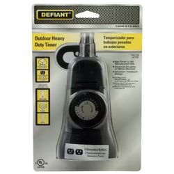 Defiant 15 Amp 24-Hour Outdoor Plug-In Mechanical Timer with 2-Grounded Outlets, Black # DEF-153