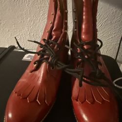 RED ALL LEATHER TOP AND BOTTOMS JUSTIN ROPERS 7W