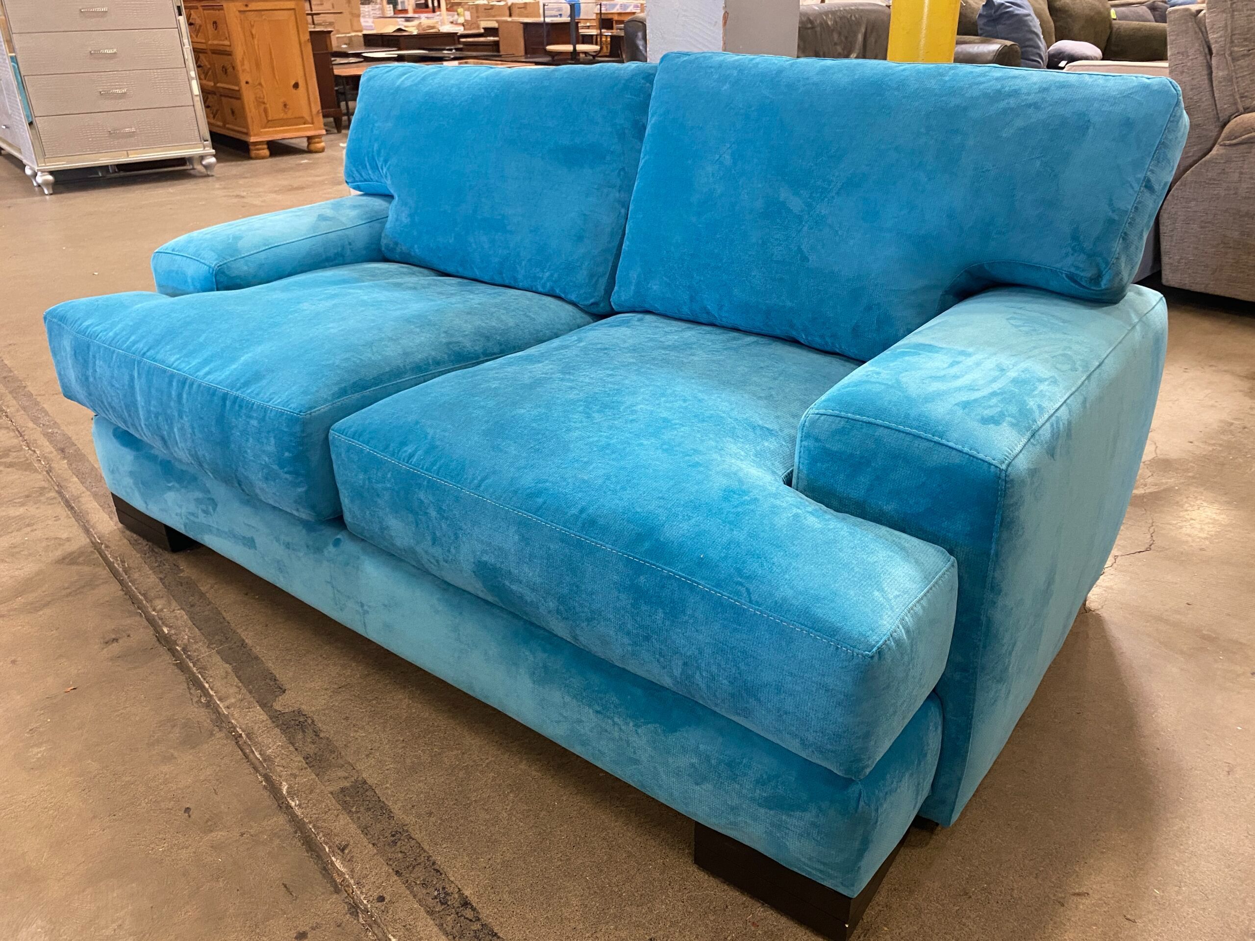 JONATHAN LOUIS INC. Surf Blue Velvet Plush Loveseat