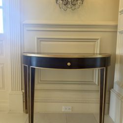 Pair of Mahogany & Brass Demilune Console Tables – French Neoclassical