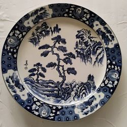 Large vintage oriental Charger, a-deep blue and white platter Vintage home decor. landscape scene
