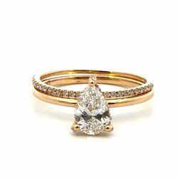 Woman’s Ladies 14k Yellow Gold Lab Grown Pear Shaped Diamond Engagement with Hidden Halo and Lab Grown Diamond Wedding Band 1.28 CTW GP3132995