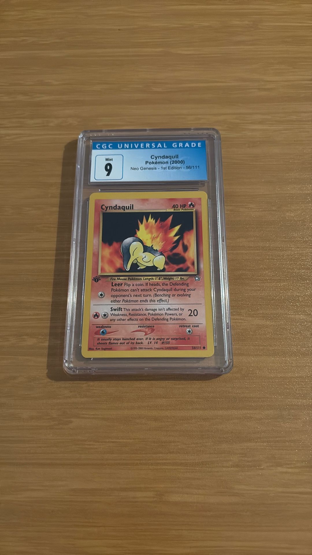 Polemon Card Cyndaquil 1st Edition,2000,cgc 9 Grade,neo Genises