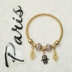 Hamsa Evil Eye Gold Charm Tassel Braclet