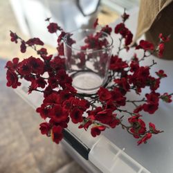 Glass Vase With Faux Flowers 