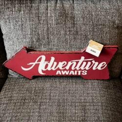 🏔️ New! Adventure Awaits Red Metal Rustic Hanging Sign
