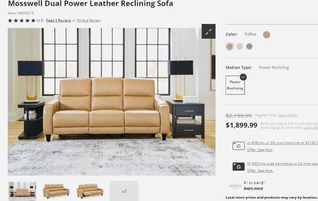 Mosswell Dual Power Leather Reclining Sofa