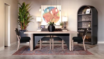 ARCHED 2 TONE WOODEN TABLE 6 CHAIRS 