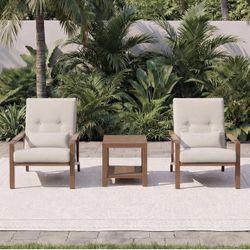 Brand New Outdoor Patio Furniture Set 3PCS Beige Cushioned Chairs & Table – Modern Style