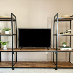 Large Entertainment Center With Two Attached Bookshelves  