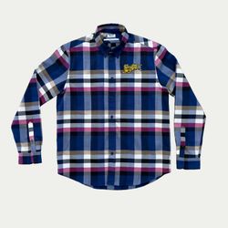 Kenzo Paris Men's Jumping Tiger Plaid Wool Blend Button Down Shirt L