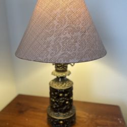 Vintage-Style Table Lamp | Brass/Bronze Base with Textured Fabric Shade