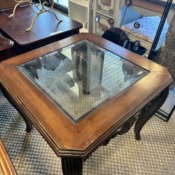 Brown Side Table With Glass Top