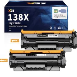 XJI 138X(with Chip) 2 Pack High Yield Compatible Toner Cartridges Replacement for HP 138 X A W1780X 138A W1380A Ink, for Laser Jet Pro 3001dn 001 dw M