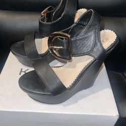Black 6” Wedge With Strap