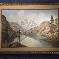Lake Between Ridges Oil Landscape by P. Maller