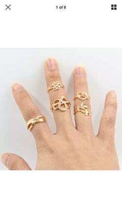 5pcs Gold Hearts Leaf Midi Rings