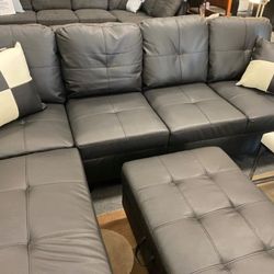 New Black 3PCS Sectional W/Storage Ottoman (Left Chaise)