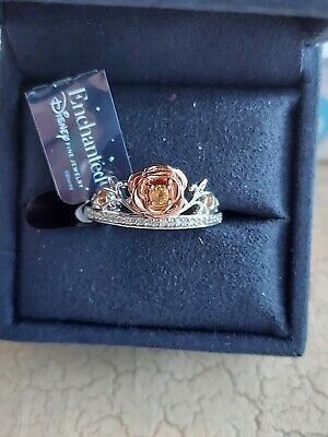 Enchanted Disney Vault Fine Jewelry Belle Rose Ring From Zales - New - Size 8 - Genuine Diamonds - Beautiful Gold Accenting