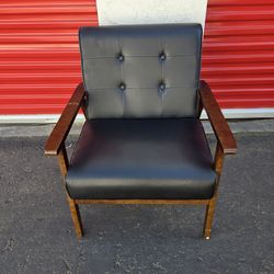 Black Leather Accent Chair, Mid Century/Modern