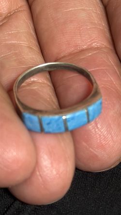 Southwestern INLAY turquoise sterling silver size 7 ring