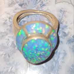 Large Chunky Sterling Opal Ring Sz 7.5
