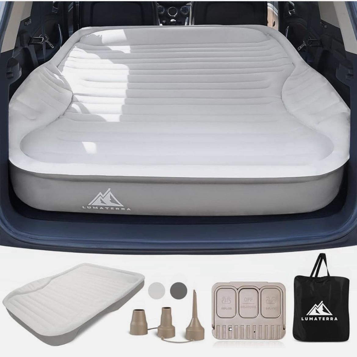 Self-Inflating SUV Air Mattress with Built in Electric Pump,car air Mattress with Pillow for Trunk,Portable car Mattress for Travle and Camping, Gray