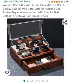 Zapuvo Wooden Watch Box With Acrylic Hinged Cover, Watch Display Case For Men Gifts.